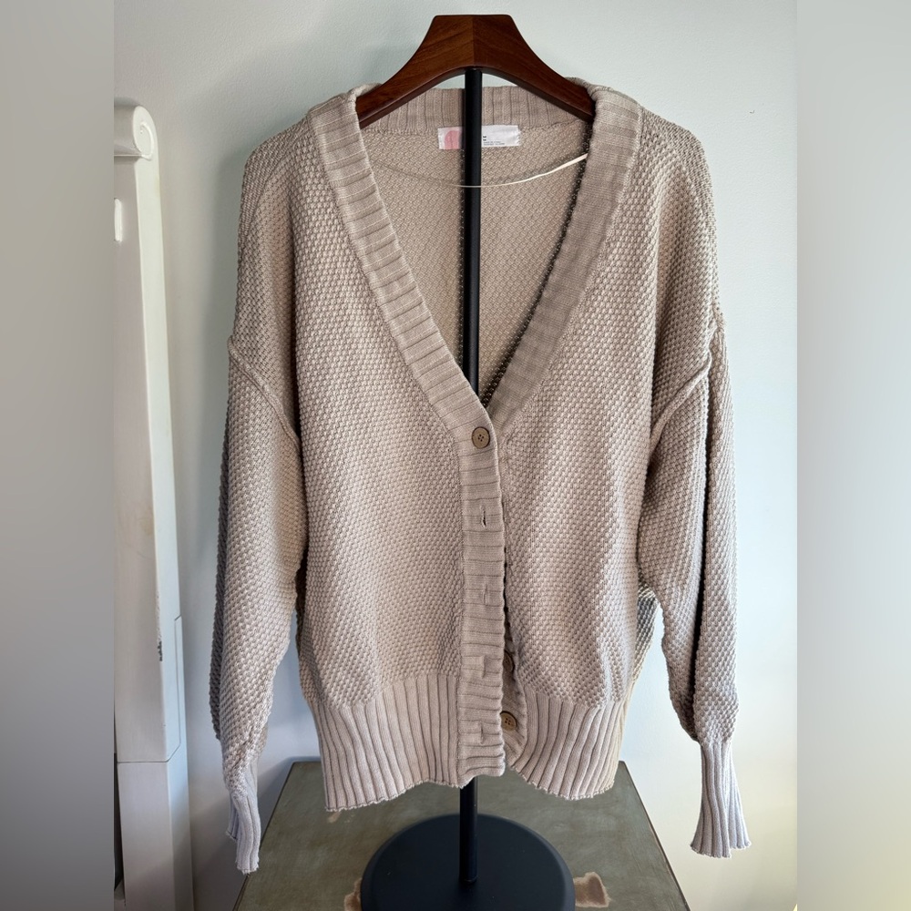 Free People Taupe Textured Cardigan